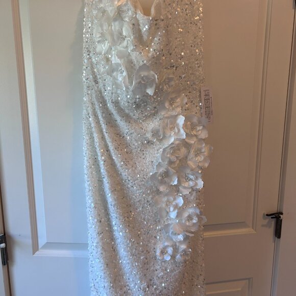 Heski Liliana White Sequin Midi Dress with Rose Appliqué - Picture 12 of 15